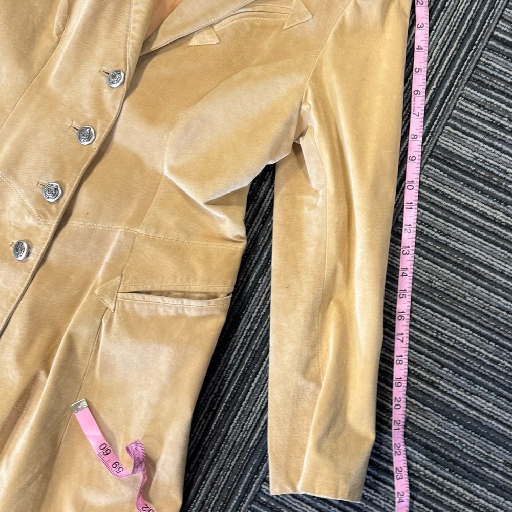 Scully Womens Tan Suede Leather Western Coat Arrow Applique Crest Button Size 12 - Picture 14 of 15